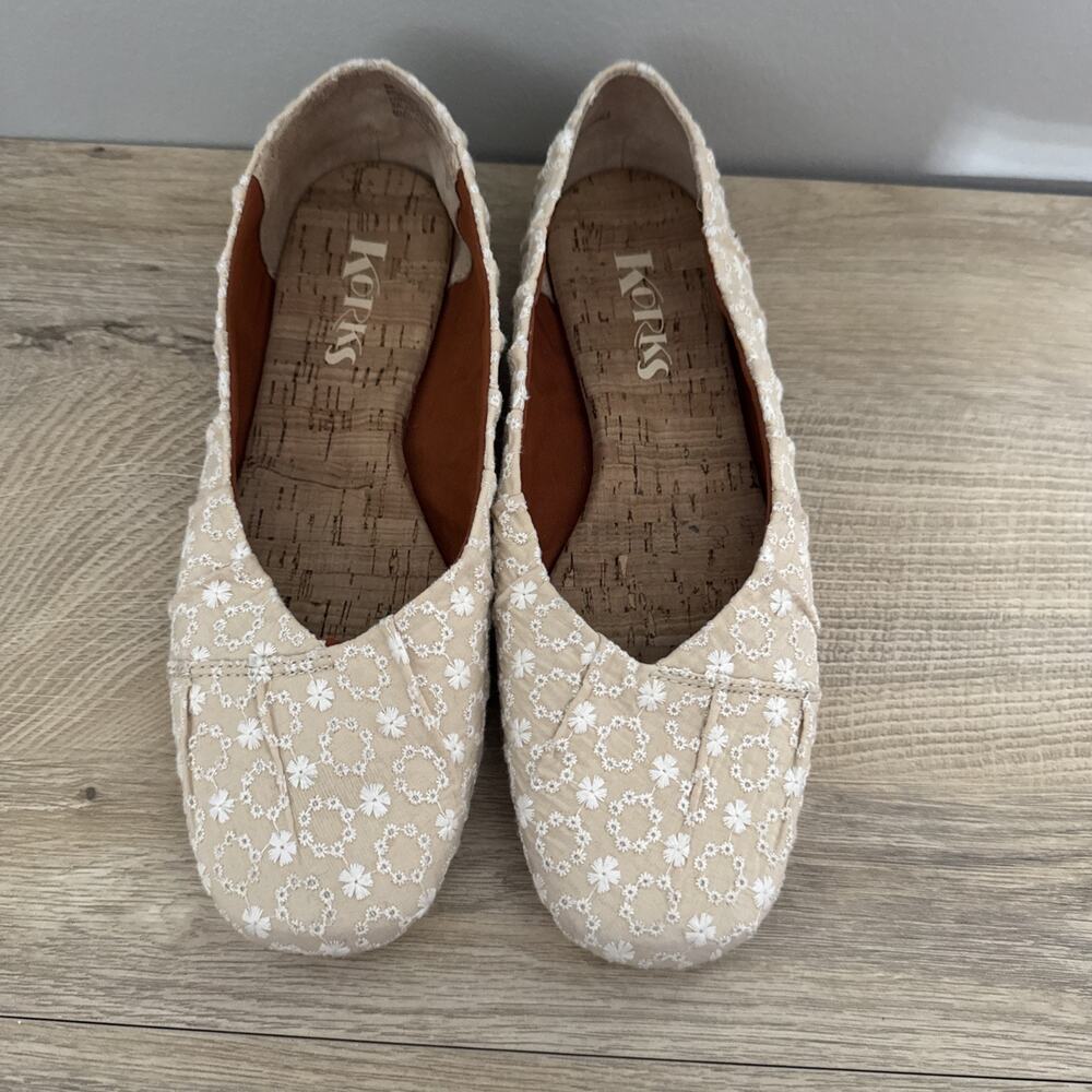 Korks Shoes Womens 6M Cream White Floral Palmer Ballet‎ Flat Cottagecore Neutral